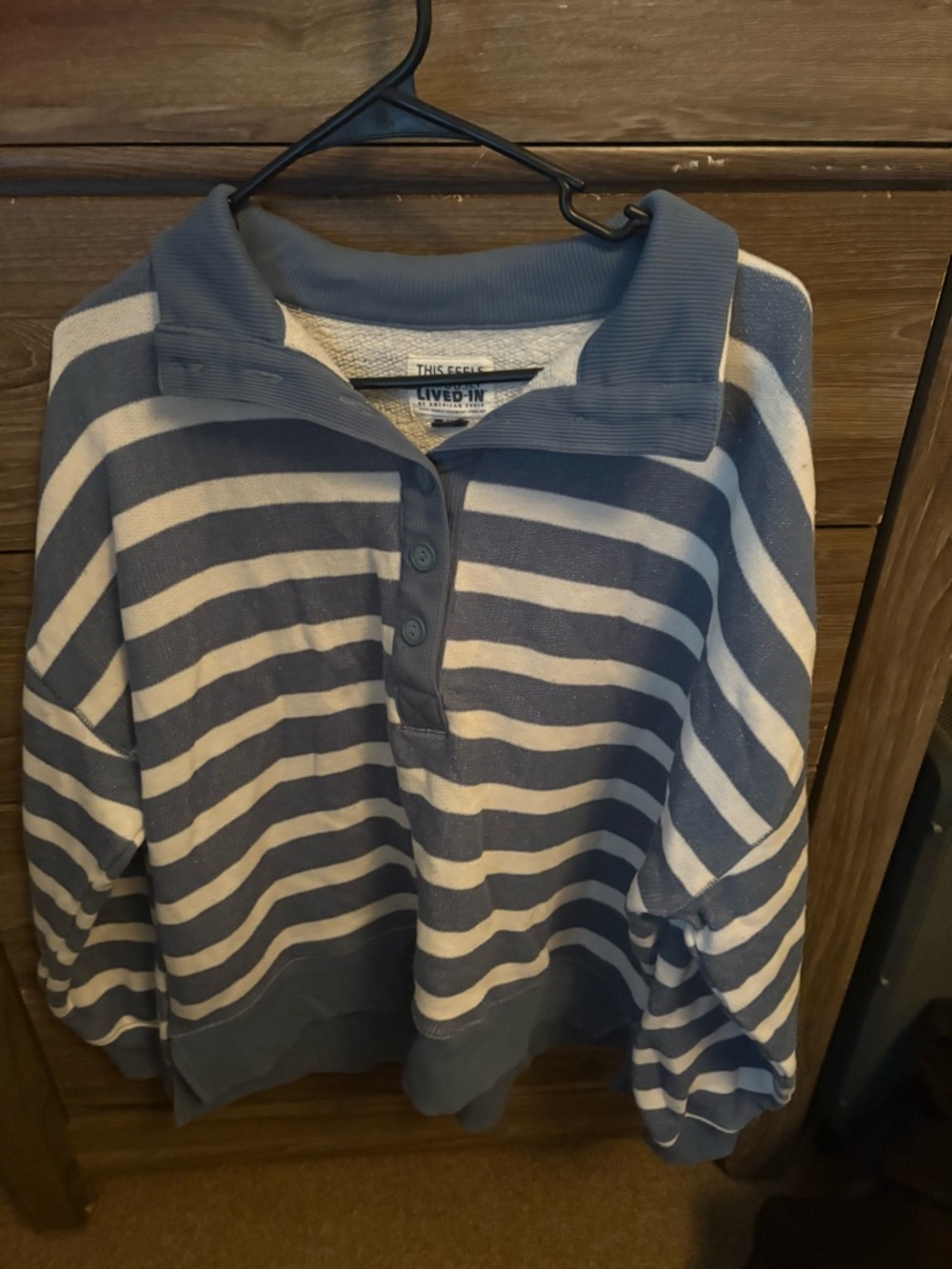 American Eagle Outfitters Striped Henley Pullover - Blue & White